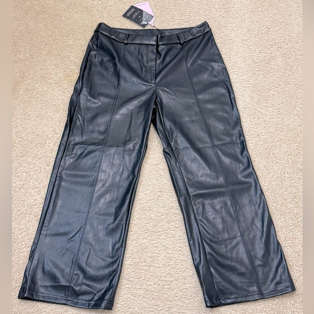 NWT Avec Les Filles High Rise Straight Faux Leather Black Pants Women’s Sz XL